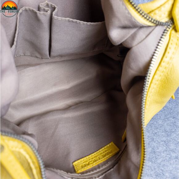 American Leather Co Hobo Bag Yellow Inner Outer Pockets Cottagecore Hippie - Picture 15 of 16
